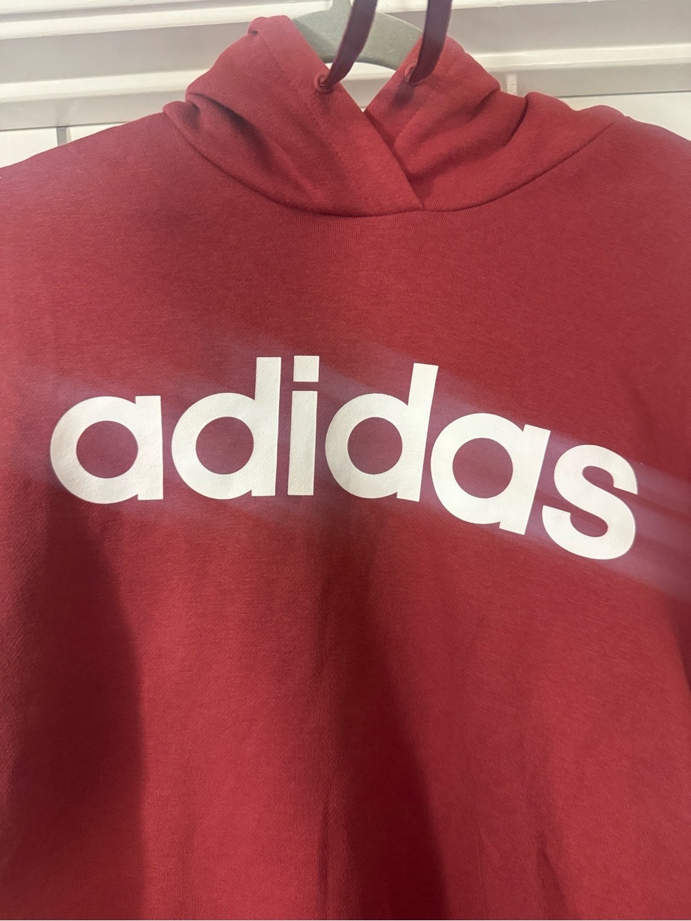 Adidas Women's Maroon Pullover Hoodie with White Logo - Picture 4 of 10